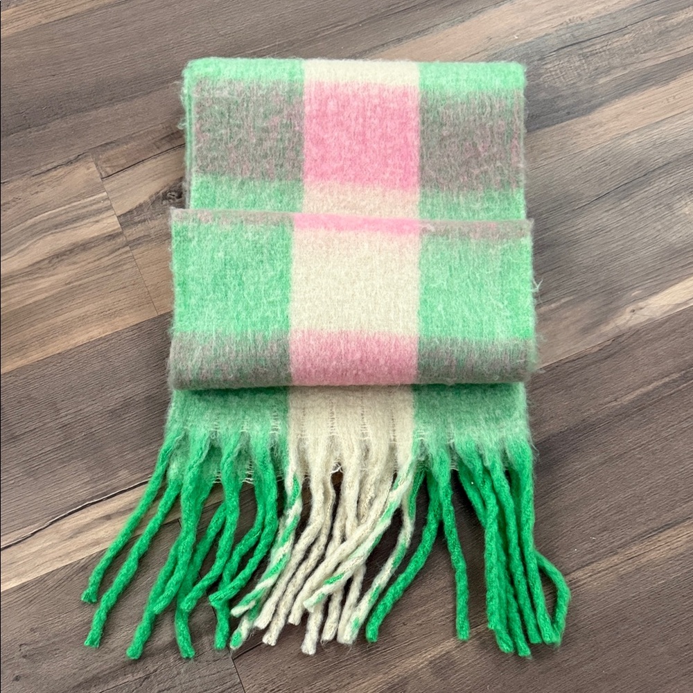 Bloomingdale's Wicked Pink and Green Plaid Scarf